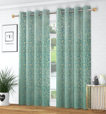 VELOURA 274.32 cm (9 ft) Long Door Velvet Room Darkening Curtain (Pack Of 2)(English Aqua, Printed)