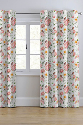Shivay decor 274 cm (9 ft) Long Door Polyester Room Darkening Curtain Single Curtain(White, Floral)