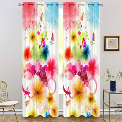 sai fashion 214 cm (7 ft) Door Polyester Room Darkening Curtain Single Curtain(Yellow, Floral)