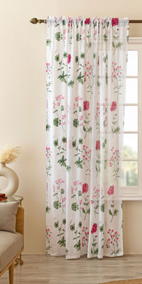 HOMEMONDE 213 cm (7 ft) Cotton Transparent Door Curtain Single Curtain(Striped, Floral - Multicolor)