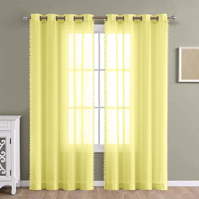 haus & kinder 152 cm (5 ft) Window Polyester Semi Transparent Curtain (Pack Of 2)(Yellow, Plain)