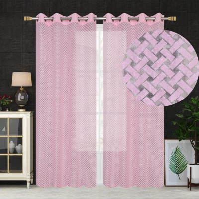 fabzi 152 cm (5 ft) Tissue, Net, Polyester Semi Transparent Window Curtain (Pack Of 2)(Abstract, Pink)