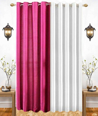 India Furnish 213 cm (7 ft) Door Polyester Room Darkening Curtain (Pack Of 2)(Dark Pink & White, Plain, Solid)