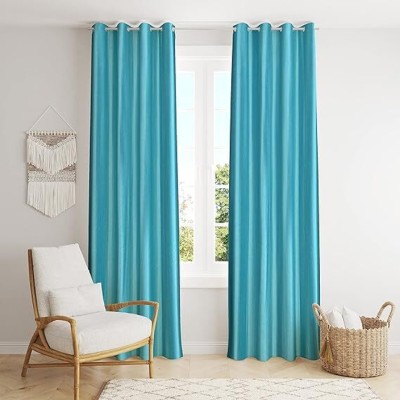 Domesfab 274.32 cm (9 ft) Polyester Semi Transparent Long Door Curtain Single Curtain(Plain, Aqua)