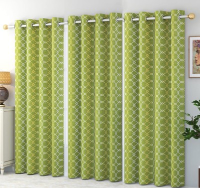 WO FLORA 214 cm (7 ft) Polyester Room Darkening Door Curtain (Pack Of 3)(Checkered, Green)