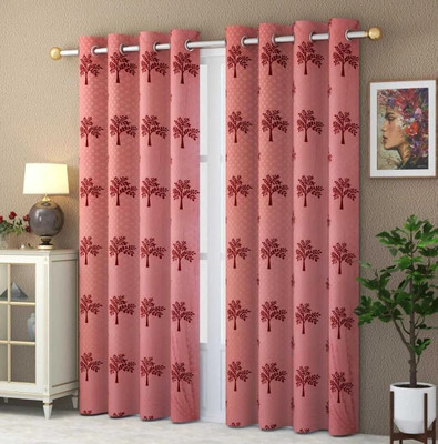 Daksha Fab 153 cm (5 ft) Window Polyester Semi Transparent Curtain (Pack Of 4)(Maroon, Floral)