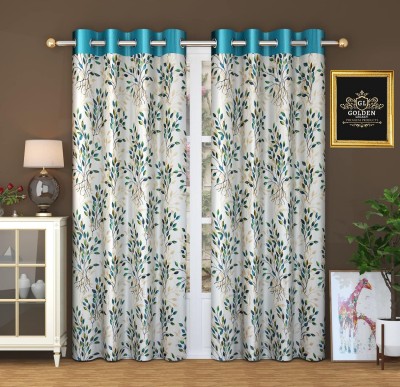 Golden Legacy 274.32 cm (9 ft) Polyester Room Darkening Long Door Curtain (Pack Of 2)(Floral, Aqua)