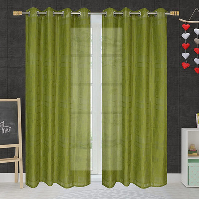SR Collection 213 cm (7 ft) Door Net Semi Transparent Curtain (Pack Of 2)(Green, Floral)