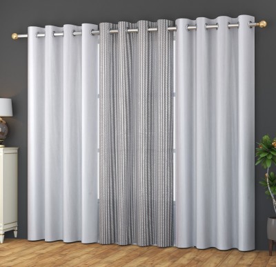 Panipat Textile Hub 274 cm (9 ft) Tissue Semi Transparent Long Door Curtain (Pack Of 3)(Plain, White)