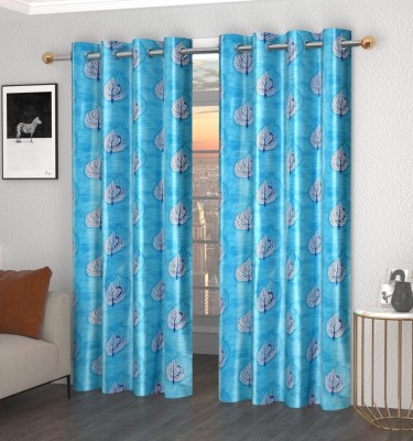 kanhomz 213.36 cm (7 ft) Polyester Room Darkening Door Curtain (Pack Of 2)(Printed, Blue)