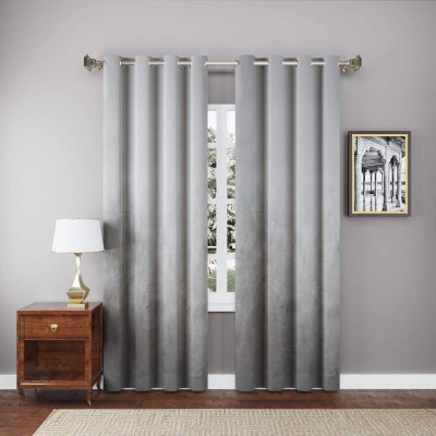 GD Home Fabric 274.32 cm (9 ft) Velvet Blackout Long Door Curtain (Pack Of 2)(Solid, Grey)