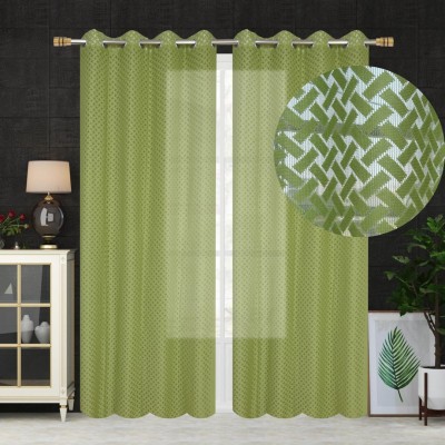 fabzi 152 cm (5 ft) Tissue, Net, Polyester Semi Transparent Window Curtain (Pack Of 2)(Abstract, Green)