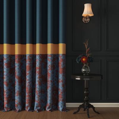 Story@home 152 cm (5 ft) Window Polyester Blackout Curtain Single Curtain(Navy Blue,Copper, Printed)