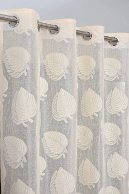 Harnay 214 cm (7 ft) Polyester, Net Transparent Door Curtain Single Curtain(Floral, CREAM COLOR)