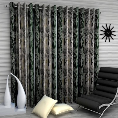 Cresset 152 cm (5 ft) Polyester Room Darkening Window Curtain (Pack Of 4)(Printed, Green)