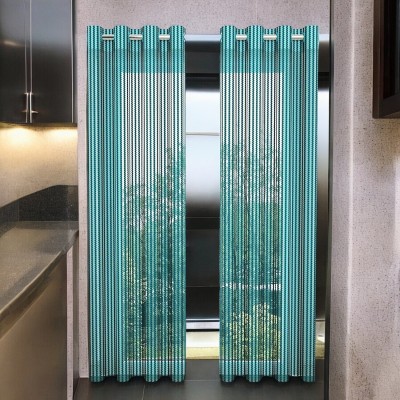 Kingly Home 213.36 cm (7 ft) Polyester Semi Transparent Window Curtain (Pack Of 2)(Floral, Aqua)