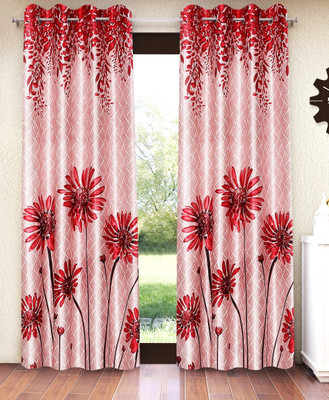 Home Sizzler 213 cm (7 ft) Door Polyester Semi Transparent Curtain (Pack Of 2)(Maroon, Floral)