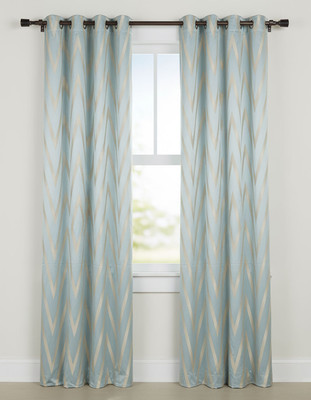UBH 163 cm (5 ft) Window Polyester Semi Transparent Curtain (Pack Of 2)(Blue, Geometric)