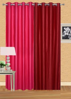 Stella Creations 274 cm (9 ft) Polyester Room Darkening Long Door Curtain (Pack Of 2)(Solid, Maroon, Pink)
