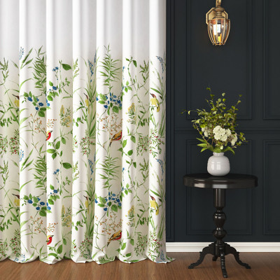 Story@home 215 cm (7 ft) Door Cotton Room Darkening Curtain Single Curtain(White & Green, Printed)