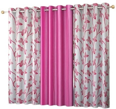 NAVSANG 152 cm (5 ft) Polyester Room Darkening Window Curtain (Pack Of 3)(Self Design, Pink)