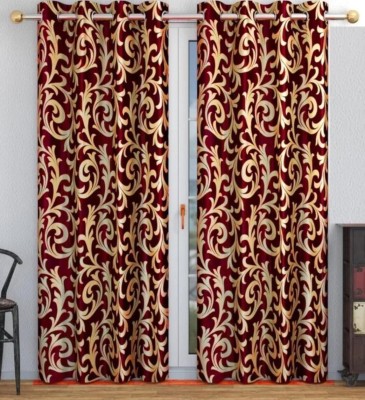 UDAYGIRI CREATION 152 cm (5 ft) Polyester Semi Transparent Window Curtain (Pack Of 2)(Geometric, Maroon)