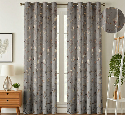 Galaxy Home Decor 274 cm (9 ft) Long Door Velvet Room Darkening Curtain (Pack Of 2)(Grey, Floral)