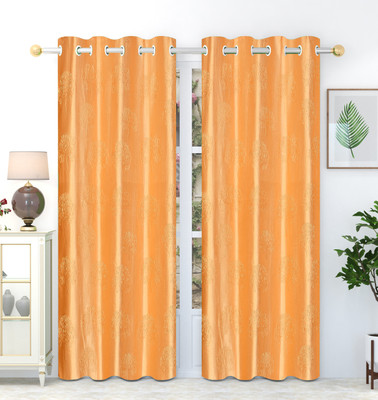 Soulful Creations 153 cm (5 ft) Window Polyester Room Darkening Curtain (Pack Of 2)(Gold, Solid)