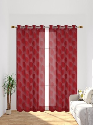 DAKSH 152 cm (5 ft) Polyester Semi Transparent Window Curtain (Pack Of 2)(Self Design, Maroon)