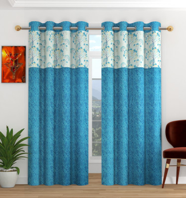 FURNADO 152.4 cm (5 ft) Window Polyester Room Darkening Curtain (Pack Of 2)(Aqua, Printed)
