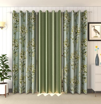 MSD Decor Hub 274 cm (9 ft) Polyester Room Darkening Long Door Curtain (Pack Of 3)(Floral, Green)