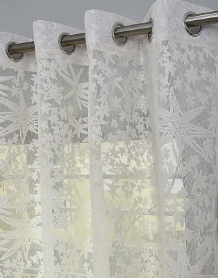 tiyos 155 cm (5 ft) Net Semi Transparent Window Curtain Single Curtain(Floral, Cream)