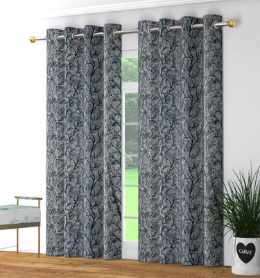 croox 152 cm (5 ft) Window Polyester Room Darkening Curtain (Pack Of 2)(Dark Grey, Printed)