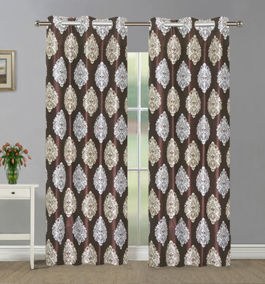 Good Homes 274 cm (9 ft) Long Door Polyester Semi Transparent Curtain (Pack Of 2)(Brown, Motif)