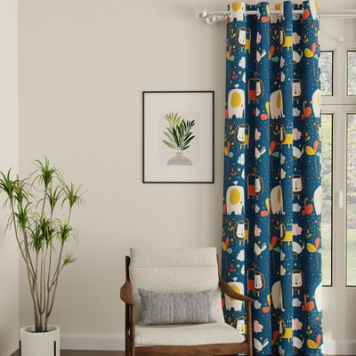 Urban Space 243 cm (8 ft) Long Door Polyester Blackout Curtain Single Curtain(Lion King Blue, Cartoon)