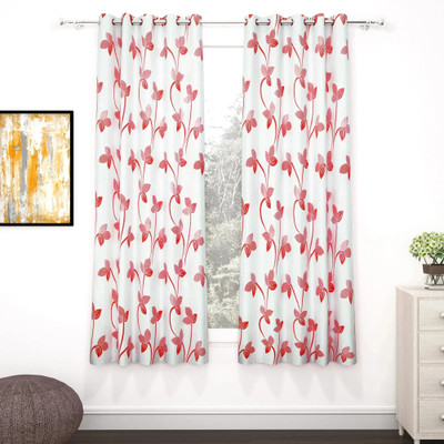 Story@home 152 cm (5 ft) Window Polyester Semi Transparent Curtain (Pack Of 2)(Peach, Printed)