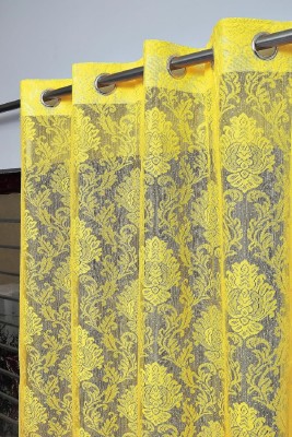 PICTAS 275 cm (9 ft) Net Semi Transparent Long Door Curtain Single Curtain(Floral, Yellow)