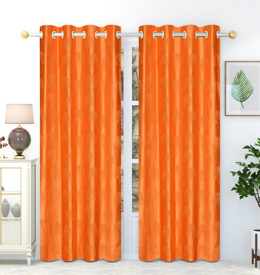 Galaxy Home Decor 274 cm (9 ft) Long Door Polyester Semi Transparent Curtain (Pack Of 2)(Orange, Self Design)