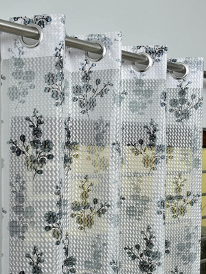 Homify Creation 274 cm (9 ft) Tissue Transparent Long Door Curtain Single Curtain(Floral, Grey)