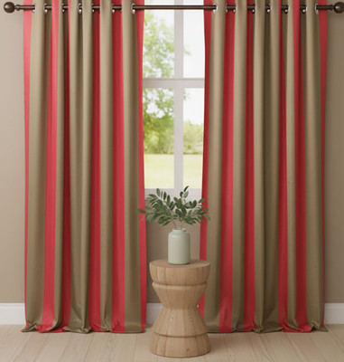 UBH 153 cm (5 ft) Window Polyester Semi Transparent Curtain (Pack Of 2)(Dark beige, Red, Striped)