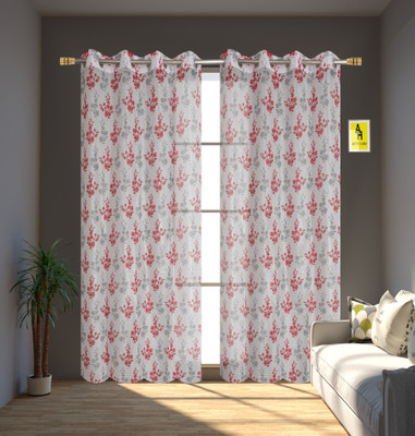 BANAVY 214 cm (7 ft) Door Tissue, Net Room Darkening Curtain (Pack Of 2)(TULSI MAROON, Printed)