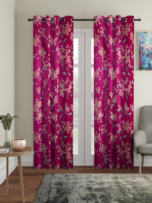 Cortina 210 cm (7 ft) Door Polyester Semi Transparent Curtain (Pack Of 2)(Pink, Floral)