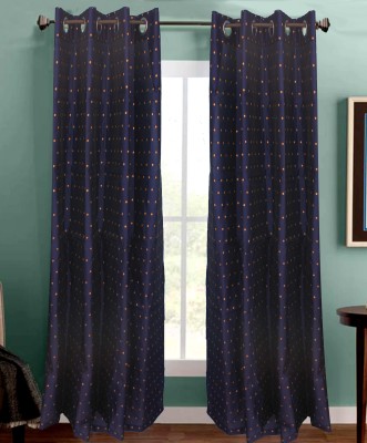 Dekor World 275 cm (9 ft) Polyester Semi Transparent Long Door Curtain (Pack Of 2)(Printed, Navy Blue)