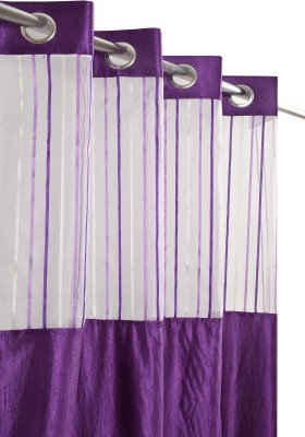 Homefab India 152.4 cm (5 ft) Polyester Semi Transparent Window Curtain (Pack Of 2)(Striped, Purple)