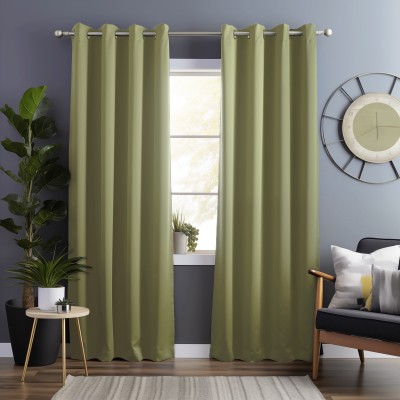 Bedspun 275 cm (9 ft) Polyester Blackout Long Door Curtain Single Curtain(Solid, Light Green)