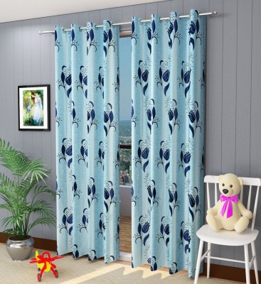 VeNom 274 cm (9 ft) Polyester Room Darkening Long Door Curtain (Pack Of 2)(Floral, Aqua)