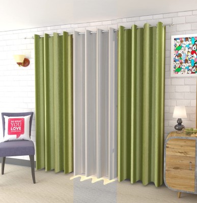 FUNFLIP 213.5 cm (7 ft) Polyester Room Darkening Door Curtain (Pack Of 3)(Plain, Light Green,White)