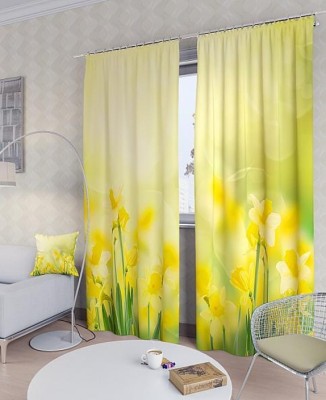 Vmd 214 cm (7 ft) Polyester Room Darkening Door Curtain (Pack Of 2)(Floral, Yellow)