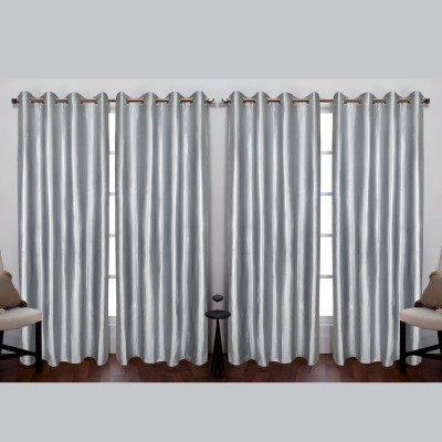 Kanodia Poly Fab 213 cm (7 ft) Polyester Room Darkening Door Curtain (Pack Of 4)(Solid, Grey)