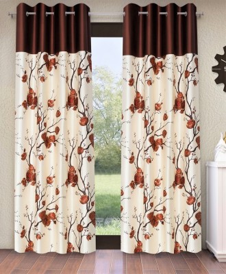 Fashion String 213 cm (7 ft) Polyester Semi Transparent Door Curtain (Pack Of 2)(Floral, Brown)